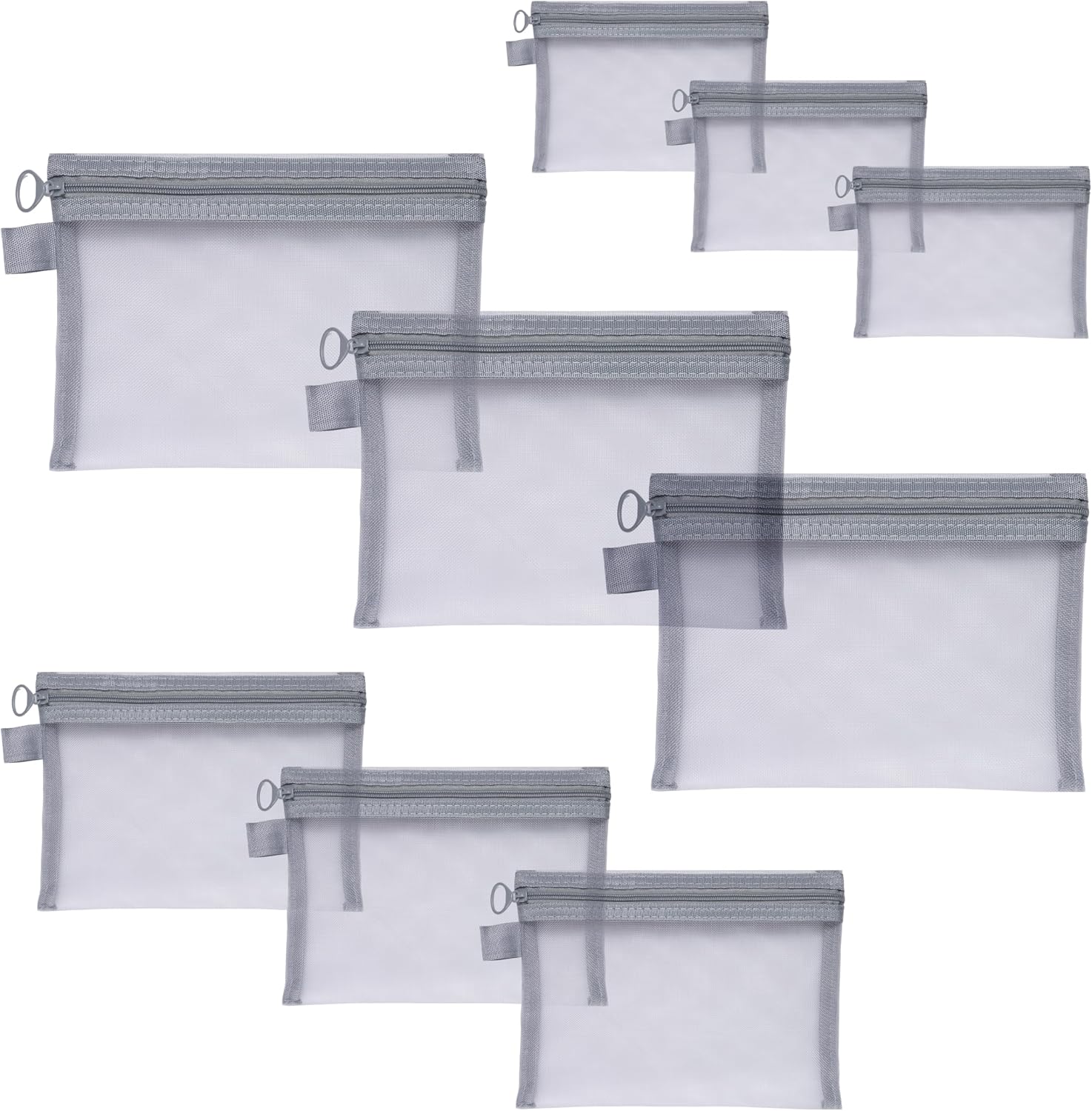 Quotidian Mesh Zipper Pouch Gray Makeup Brush Bags, 9 Count