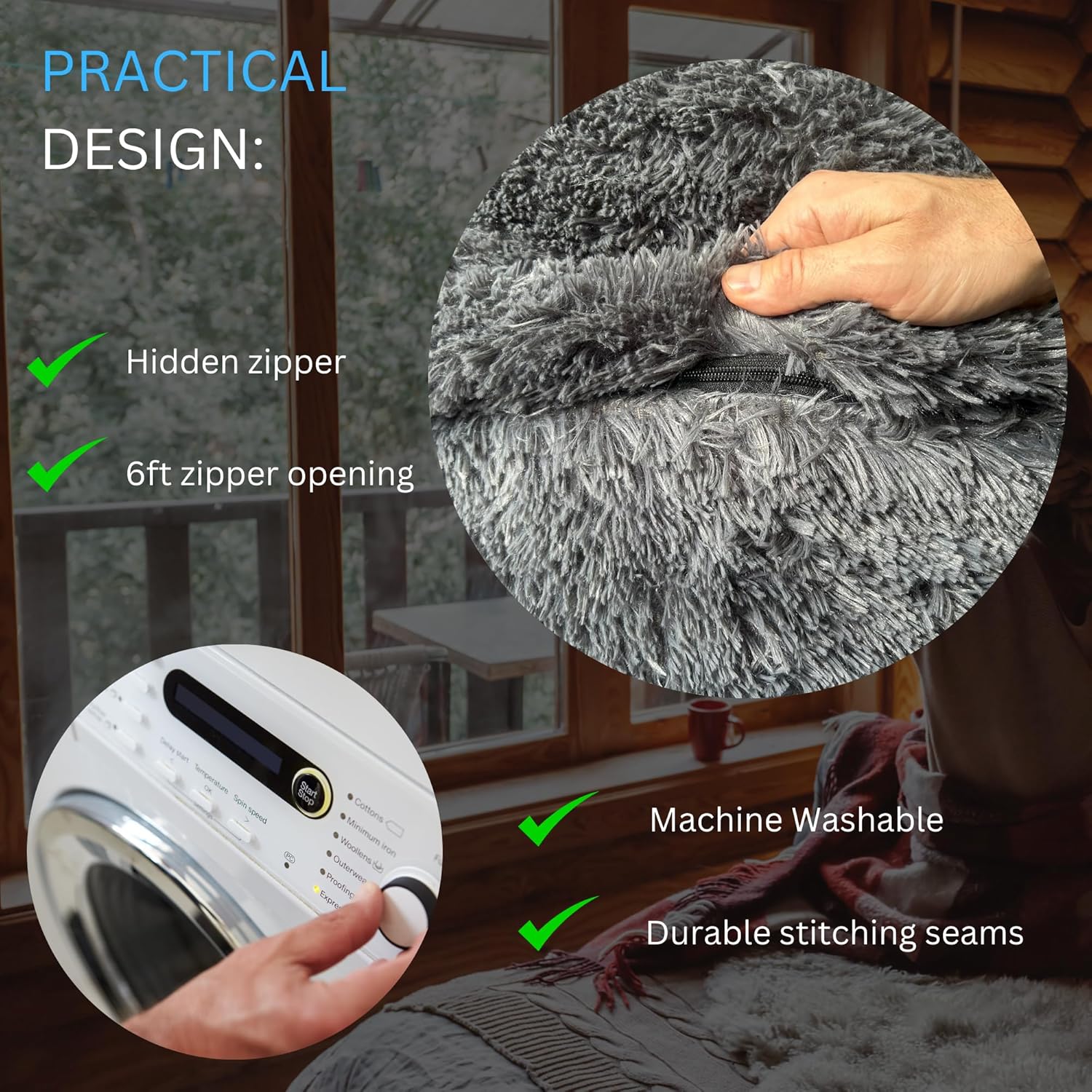 Fluffy Bean Bag Chair Cover for Adults Teens or Kids, xl Faux Fur Stuffed Animal Storage (Castlerock Grey, 6 ft (Cover Only))