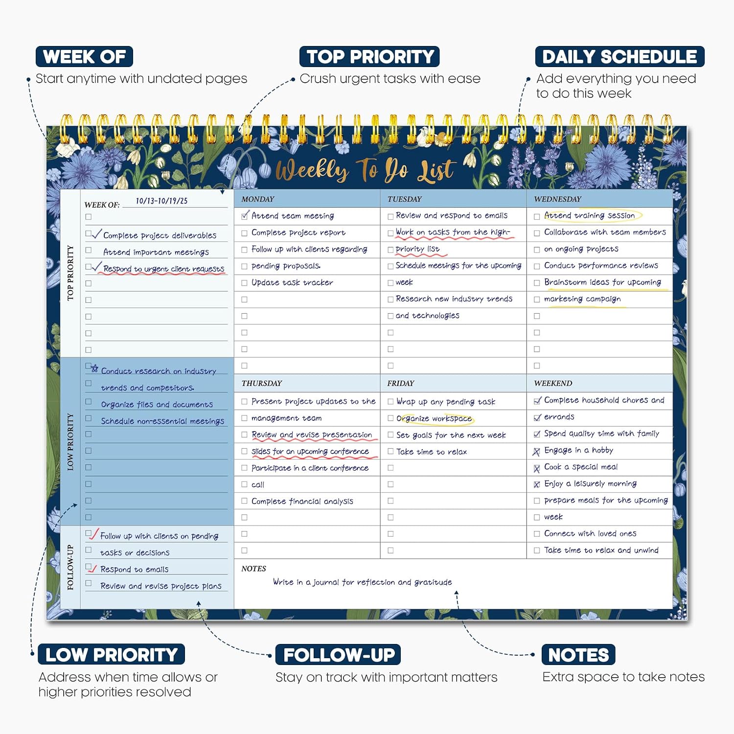 Taja Weekly To Do List Notepad, Undated Weekly Planner Pad, 8.5" x 11" image 2
