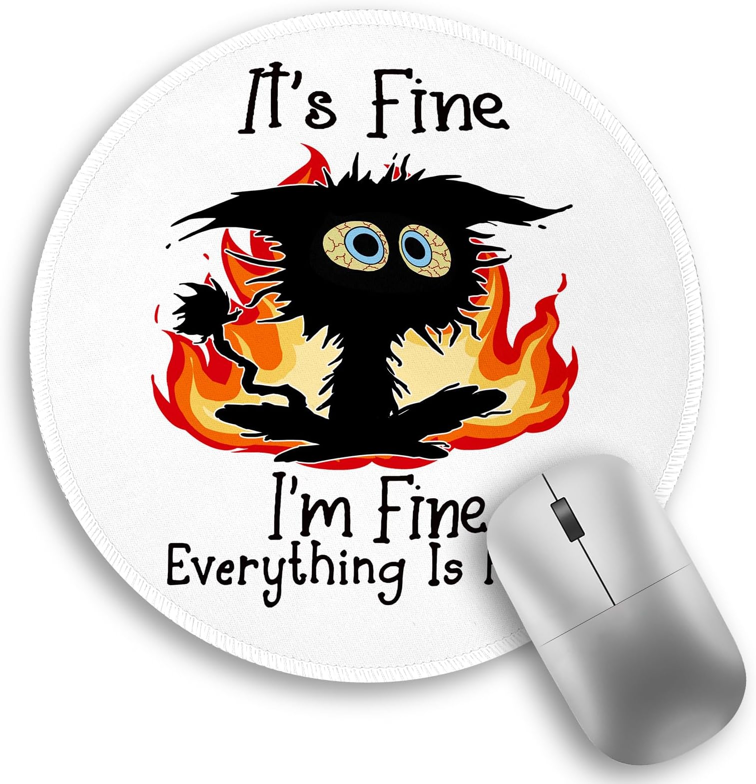 lebrocoli Fire Cat Mouse Pad, Funny Small Round Mouse Pads for Desk, Mini Travel Mousepad for Work Wireless Computer Laptop, Office Desk Accessories, 8.6 x 8.6 inch, MOUA245MP