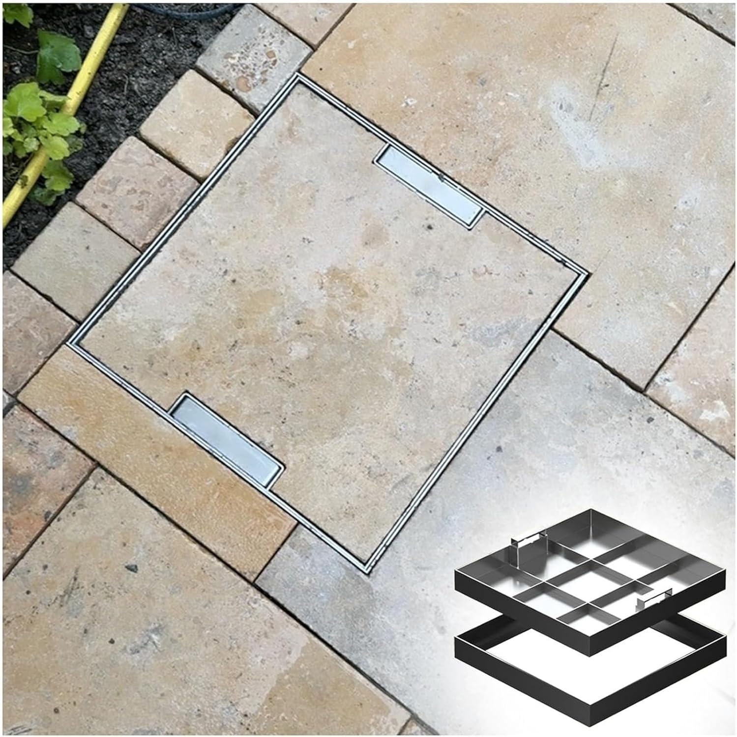 Septic Tank Cover 12 to 40 Inch Invisible Manhole Frame Stainless Steel Heavy Duty Sewage Basin for Driveway Walkways Courtyards Gardens