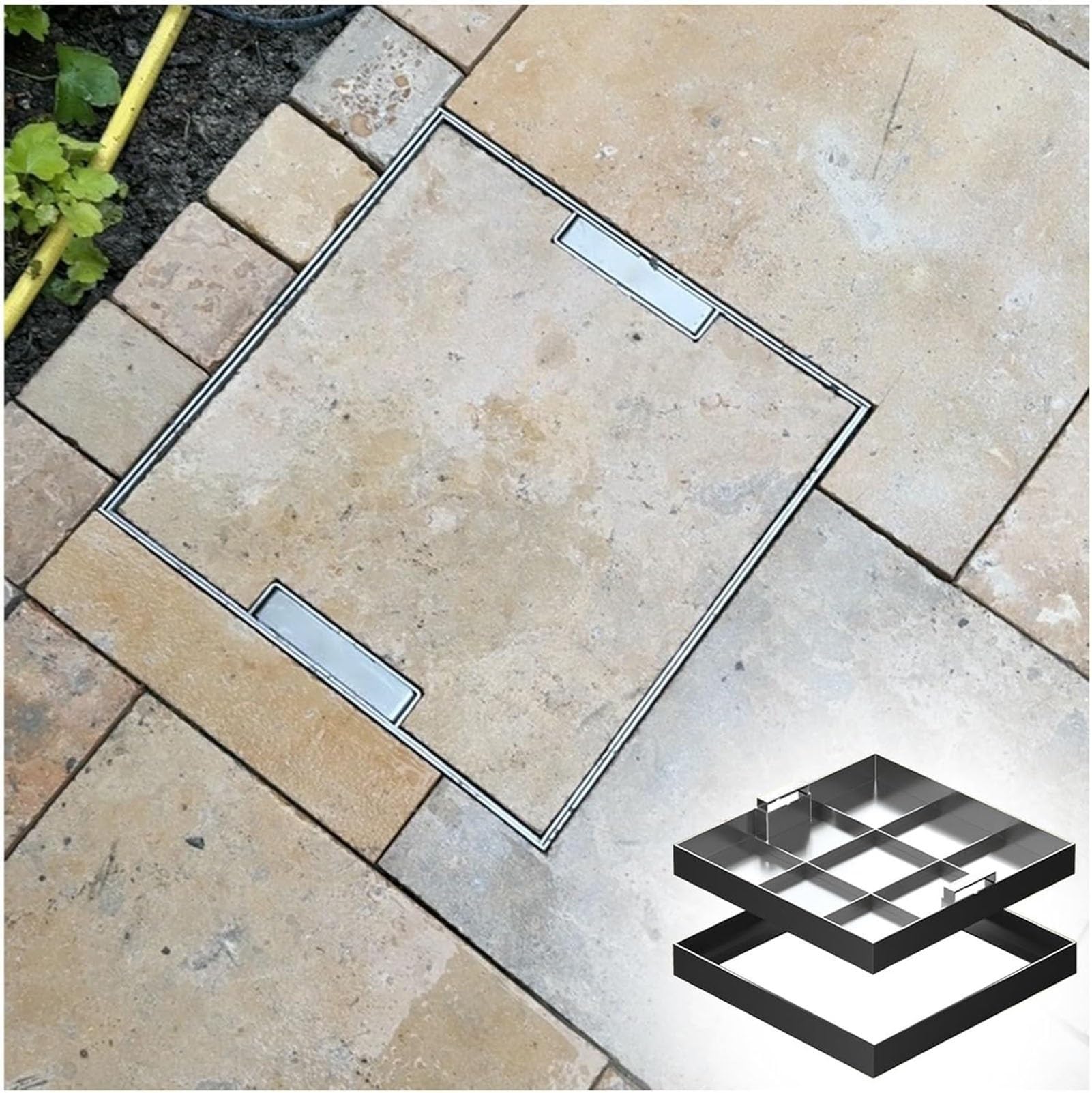 Septic Tank Covers, 12 20 24 30 36 40 inch Invisible Manhole Cover and Frame Stainless Steel, Heavy Duty Stainless Steel Sewage Basin Cover for Driveway Walkways Courtyards Gardens(25.6x33.5in/65x85cm