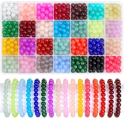 Shynek 700 Pieces Glass Beads for Jewelry Making, 28 Colors 8mm Crystal Beads for Bracelets and DIY Crafts