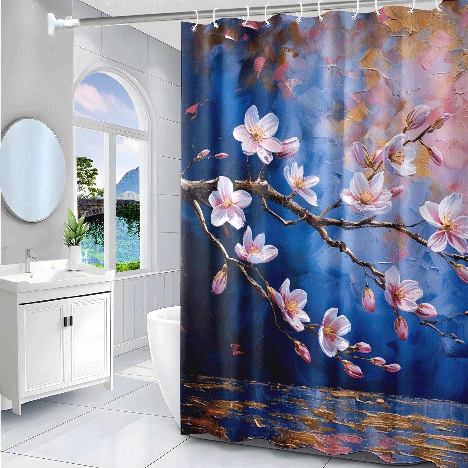 Tenda Doccia Graffiti Blu Scuro Tenda Doccia Antimuffa Impermeabile Poliestere Lavabile con 12 Ganci Facile da Installare Tende Finestra Bagno per Dormitorio Hotel(180x220cm)