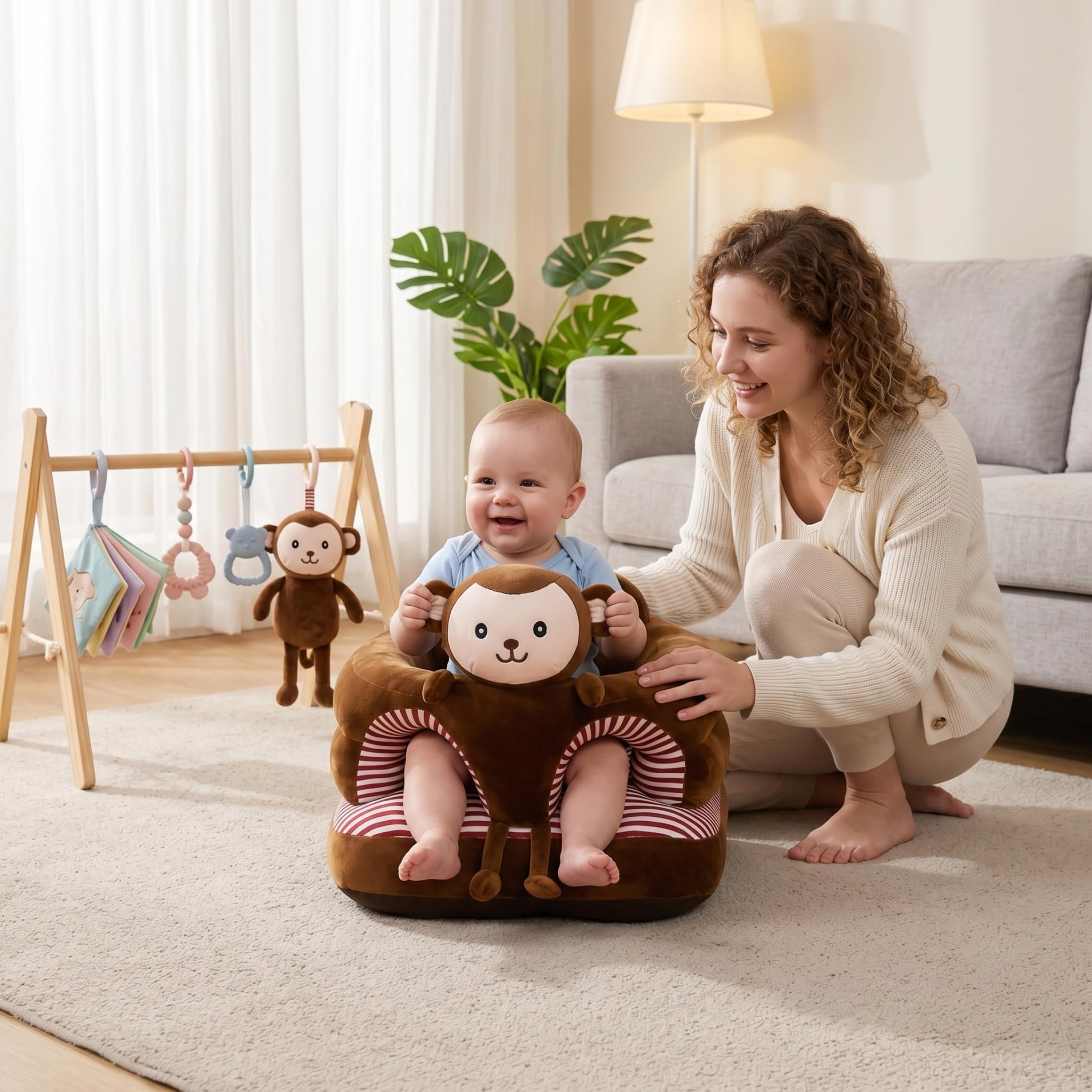 Seggiolone Sit Me Up, Sit Me Up Seggiolino da Terra per Bambino, Sedile di Supporto a Forma di Animale in Peluche con Morbido Tessuto di (17, 7x17, 7 Pollici)