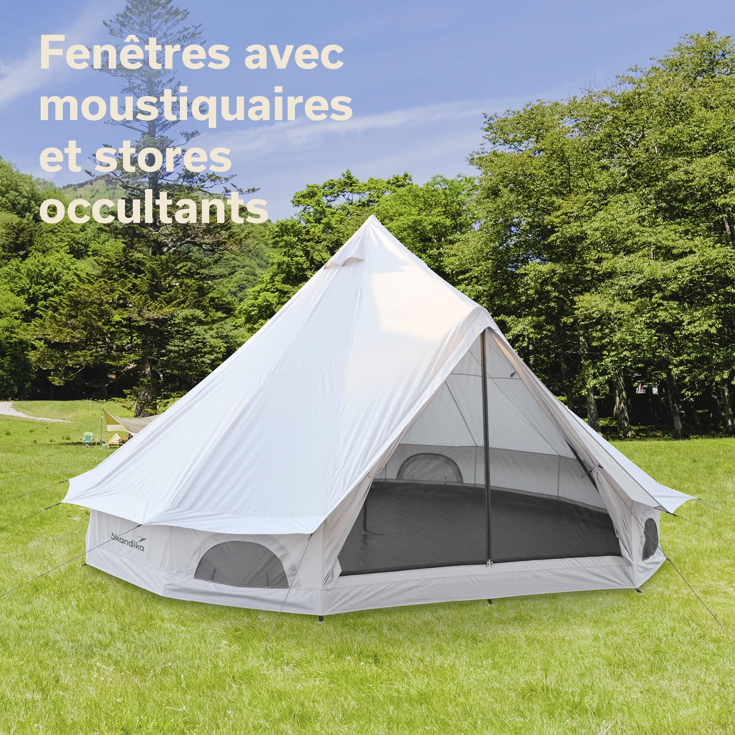 Skandika Tente Tipi Kuopio 400/500 Protect 8 à 10 Personnes | Tente de Camping imperméable, matériau recyclé, Hauteur 2,5-3 m, Ø4m - Ø5m, Sol Cousu, Tente Glamping familiale