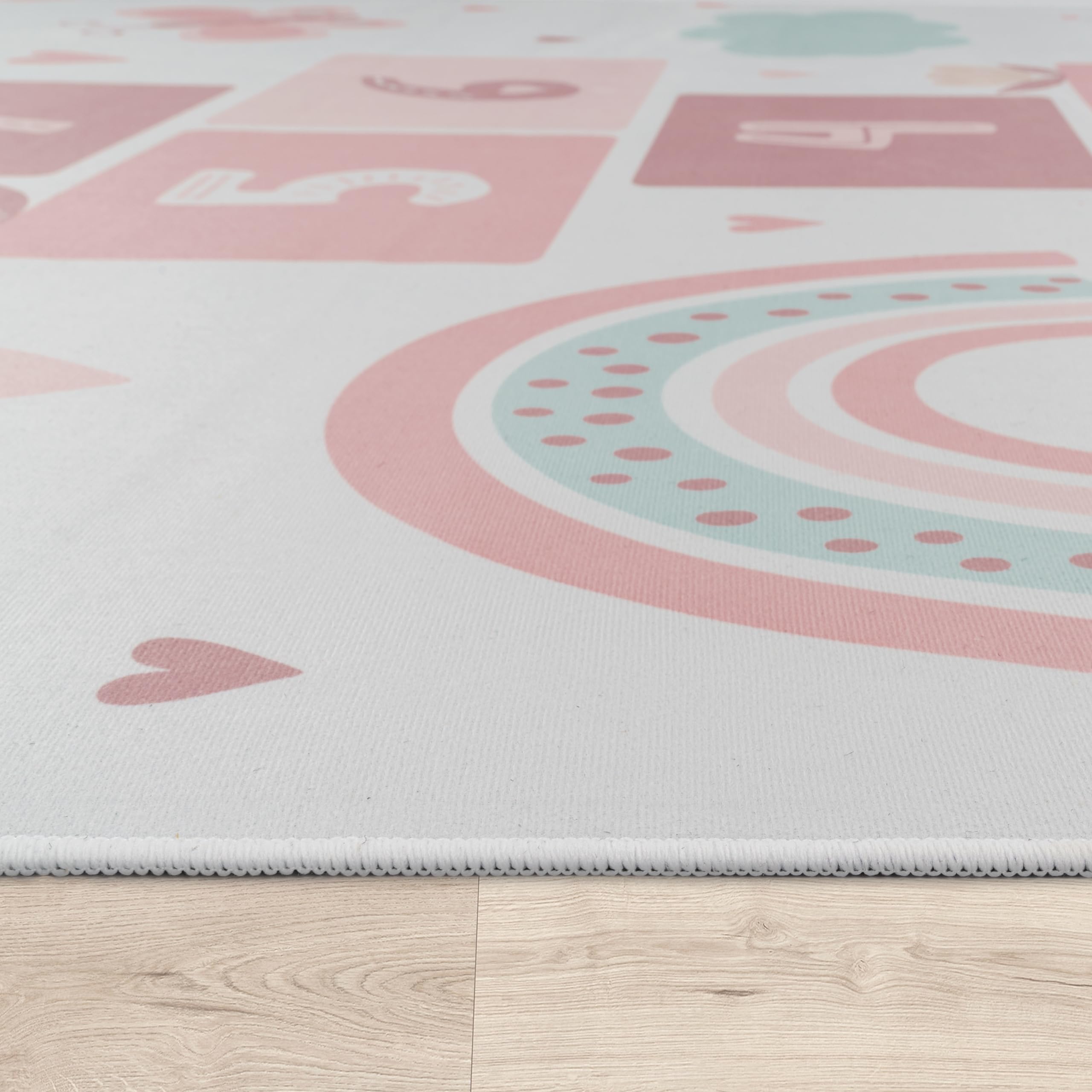 Paco Home Alfombra Habitación Infantil De Juego Bebe Antideslizante Corazón Lavable En Lavadora Crema, tamaño:160x220 cm