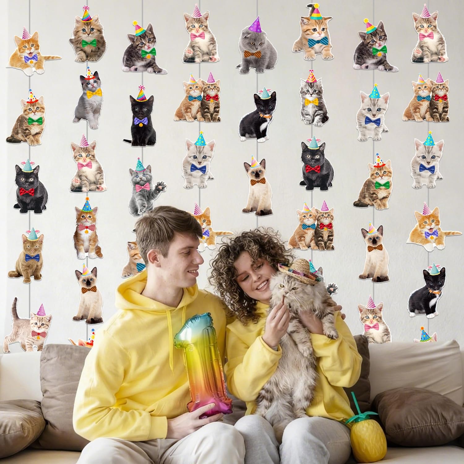 Cat Theme Garlands Kitten Birthday Party Decorations 8PCS Pet Cat Hanging Paper Garland Banners Kitten Ceiling Decor for Kitties Birthday Party Baby Shower Favor Supplies - Image 5