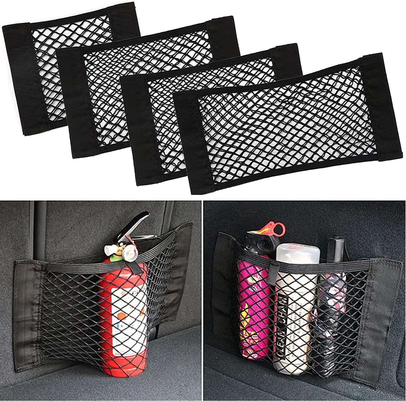 Car Boot Storage Nets,QNLEMON 4 Pack Car Storage Mesh Bag Organiser Car