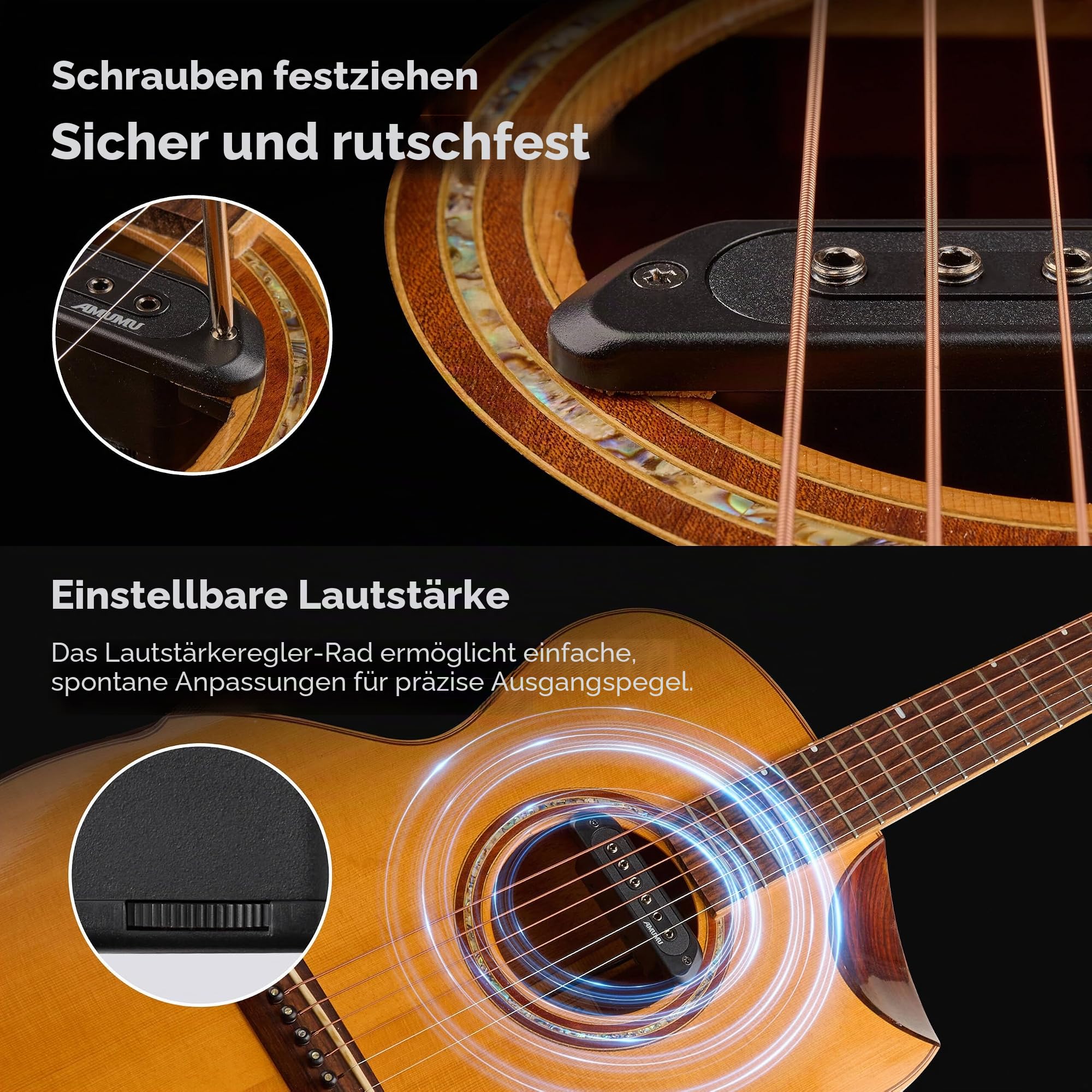 Amumu SP60 Tonabnehmer für Akustikgitarre, Humbucker, magnetisch, passives Schallloch, Tonabnehmer für Akustikgitarre