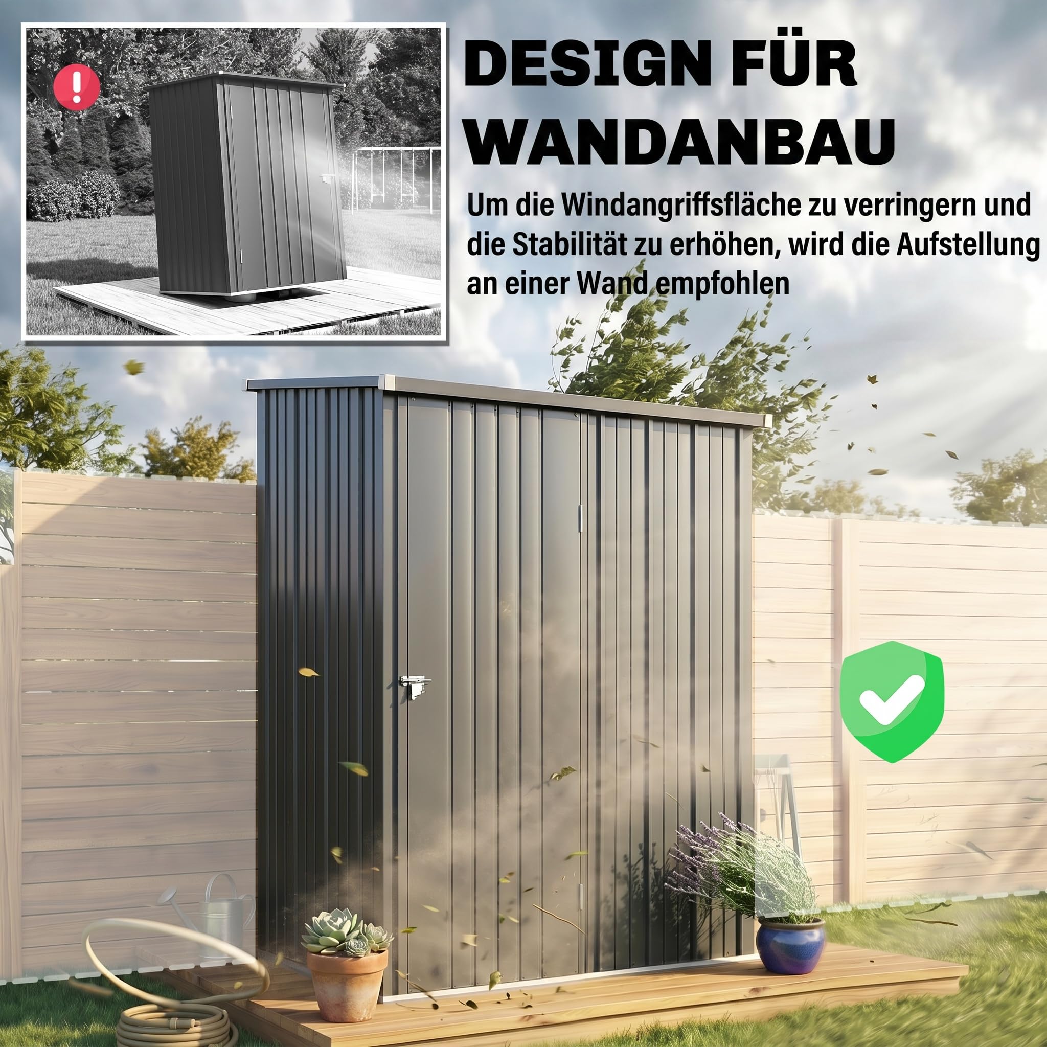 Outsunny schowek narzędziowy z dachem jednospadowym 1,34 m² – zamykany metalowy domek ogrodowy z ocynkowanej stali, czarny, 161,5 x 94,5 x 196 cm