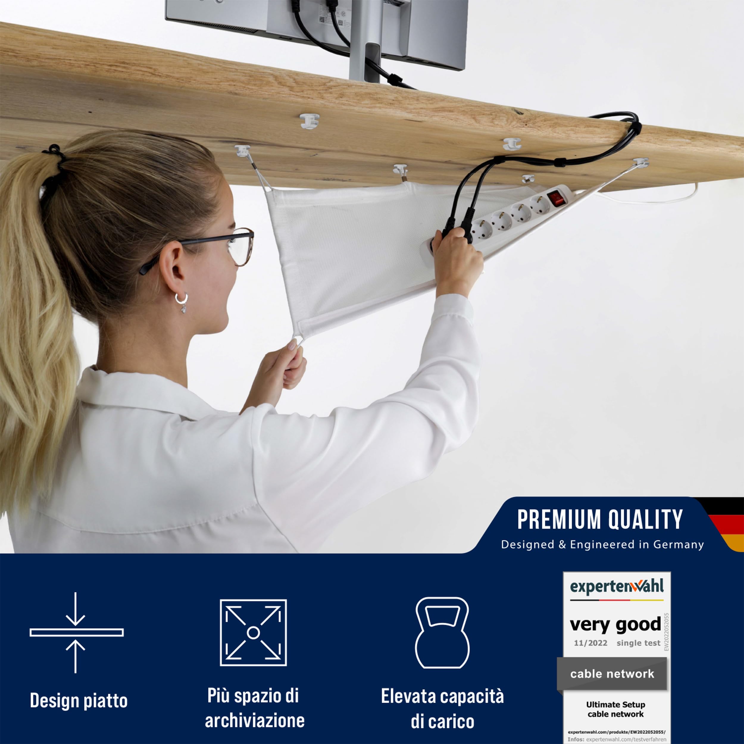 Cable management scrivania - Raccogli cavi scrivania sotto - Porta cavi scrivania - nascondi cavi scrivania - Organizer cavi scrivania - Passacavi scrivania - canalina passacavi scrivania (bianco)
