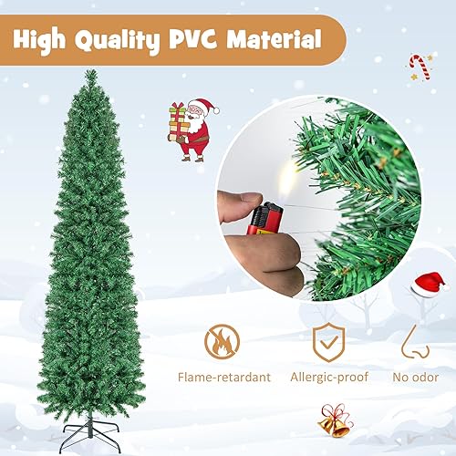 Miniatura 5 de Goplus Árbol de Navidad de lápiz de fibra óptica de 7 pies, árbol de Navidad artificial delgado preiluminado con luces de colores, 697 puntas de