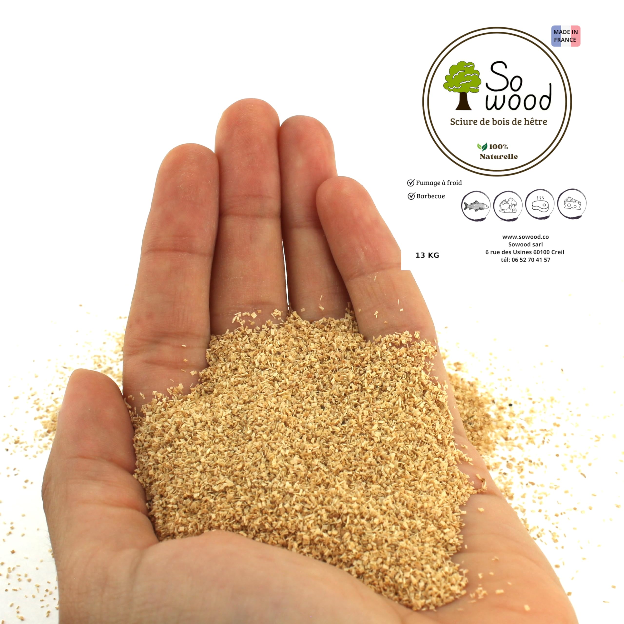 Sciure de Bois de hêtre pour Fumage 13KG Naturel 0.35 à 0.9 mm Tout fumoir