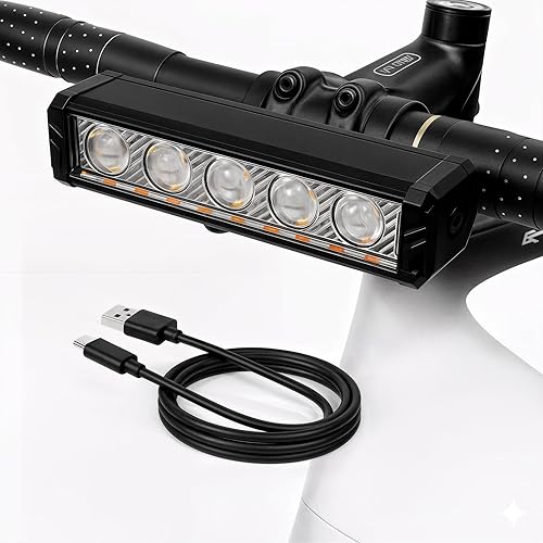 Energlow - Luz de bicicleta de 2500 lúmenes  Faro de bicicleta recargable USB-C de 5 LED  IPX4 impermeable, 5 modos con doble haz blanco y amarillo