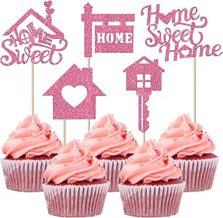 Rsstarxi 30 Pack Sweet Home Cupcake Toppers Housewarming Party Decorations Key Housewarming Cupcake Picks for New Home Theme Party Cake Decorations Pink