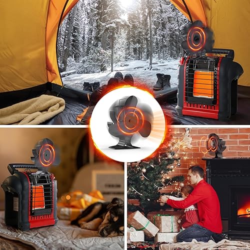 Miniatura 6 de Signstek Ventilador de estufa de leña para calentador Buddy, ventilador de chimenea alimentado por calor con soporte para Mr Heater Propano,