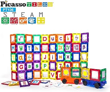 低価格で大人気の 送料無料picassotiles 136pc Magnet Tiles Ideabook 2 Piece Car Truck 2 Character ブロック Forestlakes Net