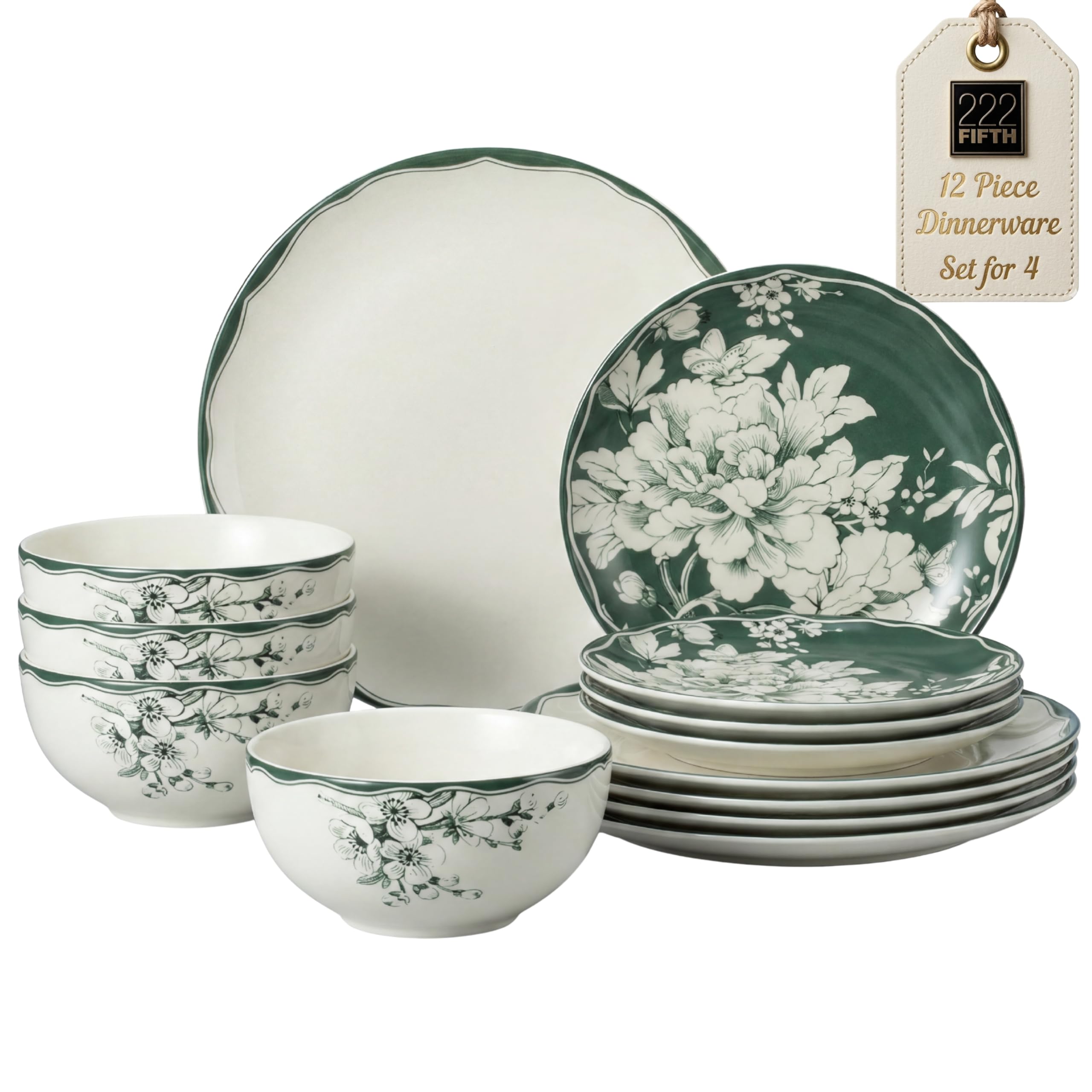 Amazon.com | 222 Fifth 12-Piece Porcelain Dinnerware Set for 4