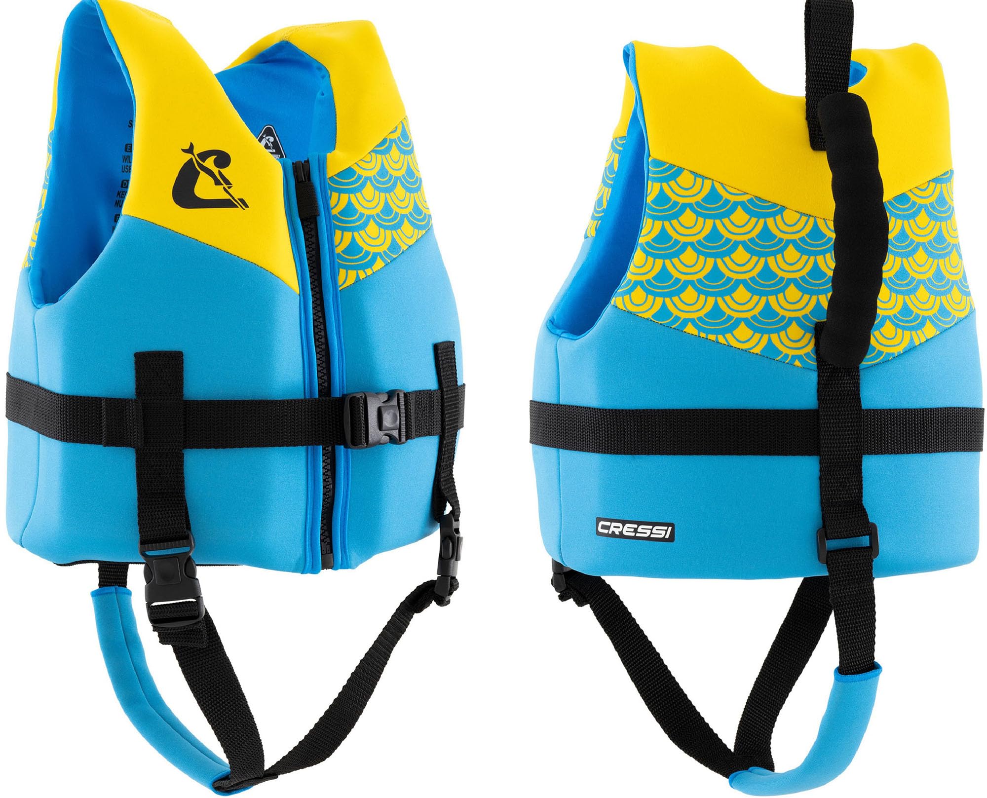 Cressi Froggy Neoprene Kids Swim Vest - Built-In Buoyancy Aid with Dual Handles - Ergonomic Neoprene Fit for Swim Float Balance - Vibrant Colours - Yellow/Azure - S: 2/3 Years