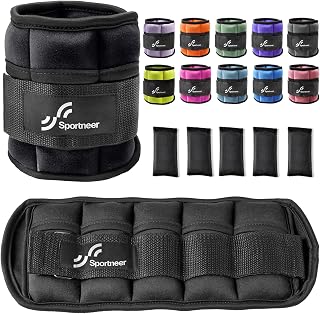 Sportneer Adjustable Ankle Weights 2-10 lbs Pair - Removable Sandbags, Neoprene Comfort for Women & Men Walking, Running, Yoga, Pilates, Physical Therapy