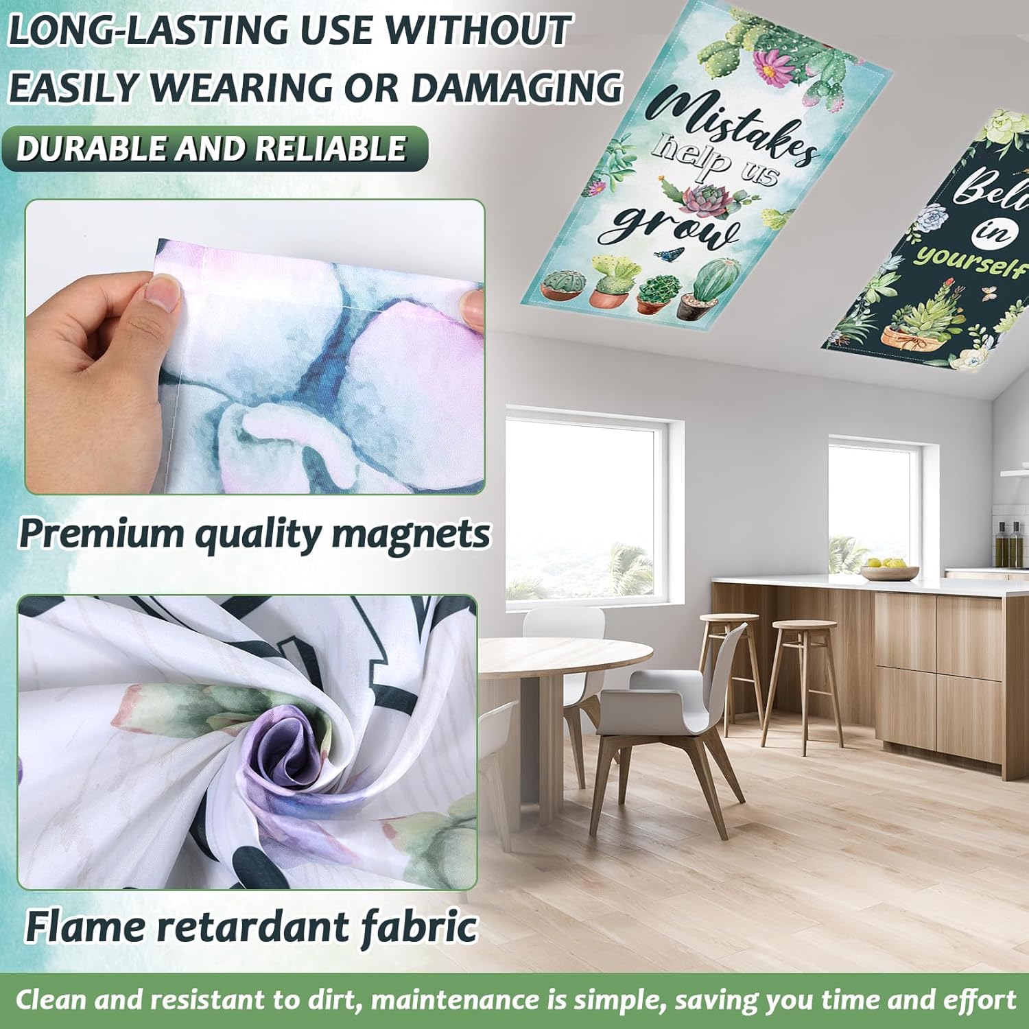 8 Pcs Fluorescent Light Covers with 80 Magnets Decorative for Classroom Ceiling Lights 4 x 2 Feet Magnetic Light Cover Filter Easy Install for Office Hospitals Drop Home Ceiling Supplies (Succulent)