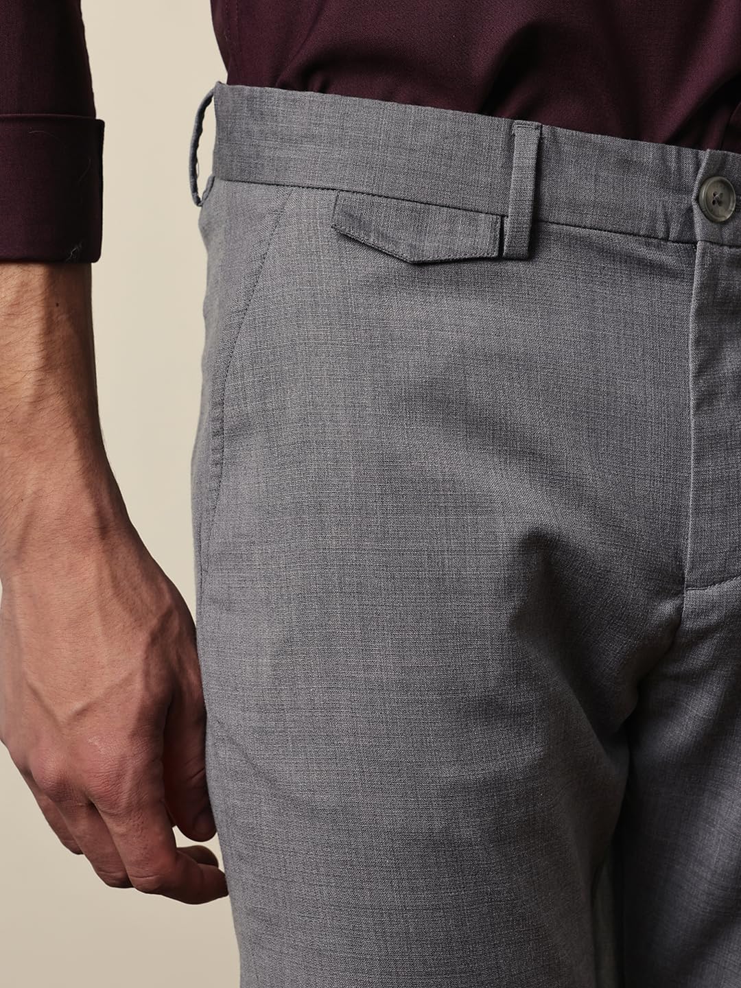 THE BEAR HOUSE Men Solid Slim Fit Formal Trouser Grey 4
