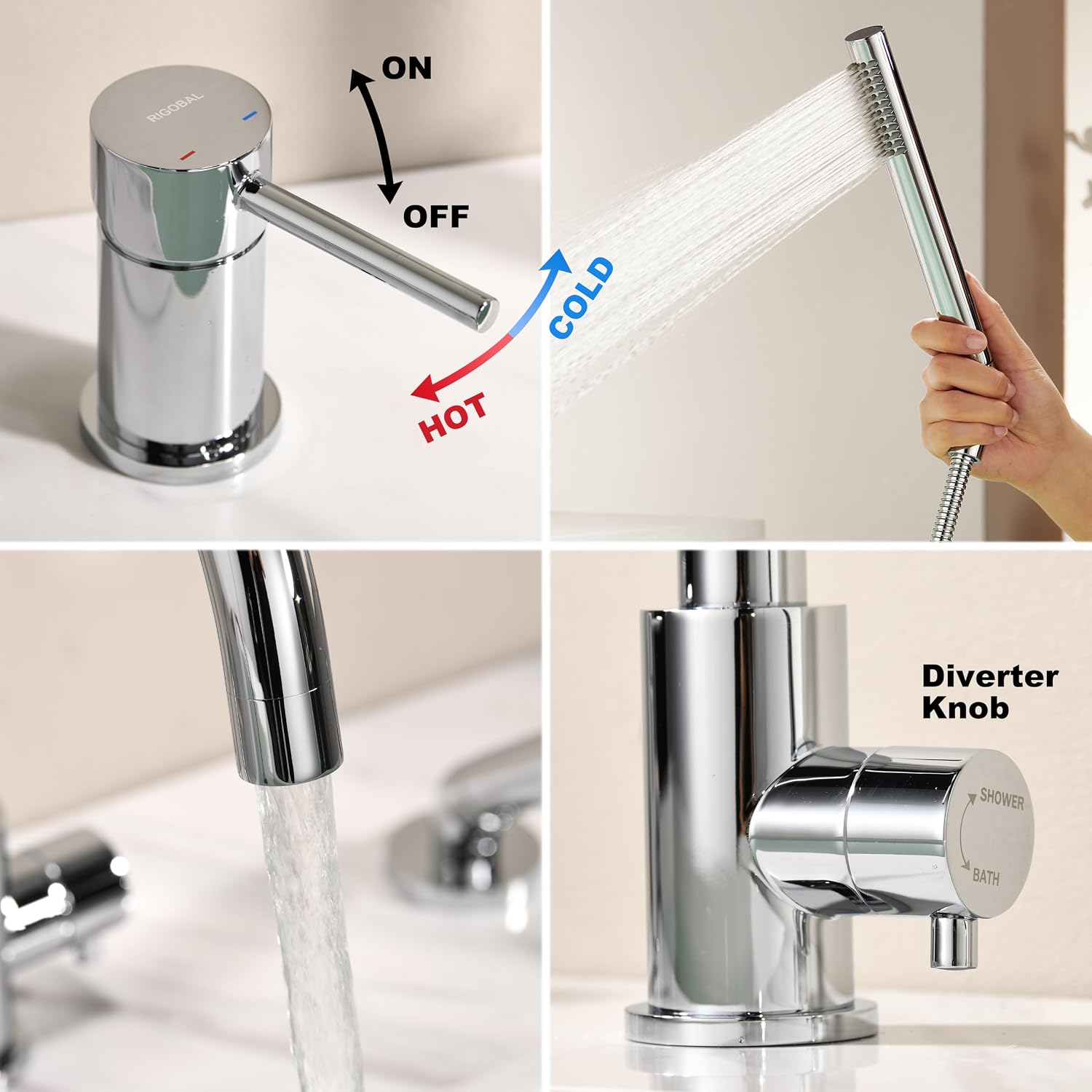 High Flow Deck Mount Tub Faucet with Sprayer Chrome Bathtub Faucets Brass Tub Filler Bathroom Faucets with Handheld Shower Roman