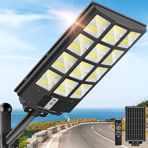 Luces solares de 8000 W para exteriores, luz solar de calle de 7000 K al aire libre, luces de inundación de seguridad solares IP66 impermeables del