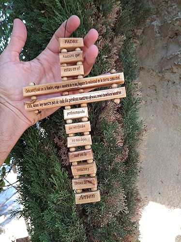 Miniatura 4 de Cruz grande de madera de olivo (9.0in) con oración del Señor (Oración de nuestro Padre) en español (Español) hecha a mano en Belén Tierra Santa