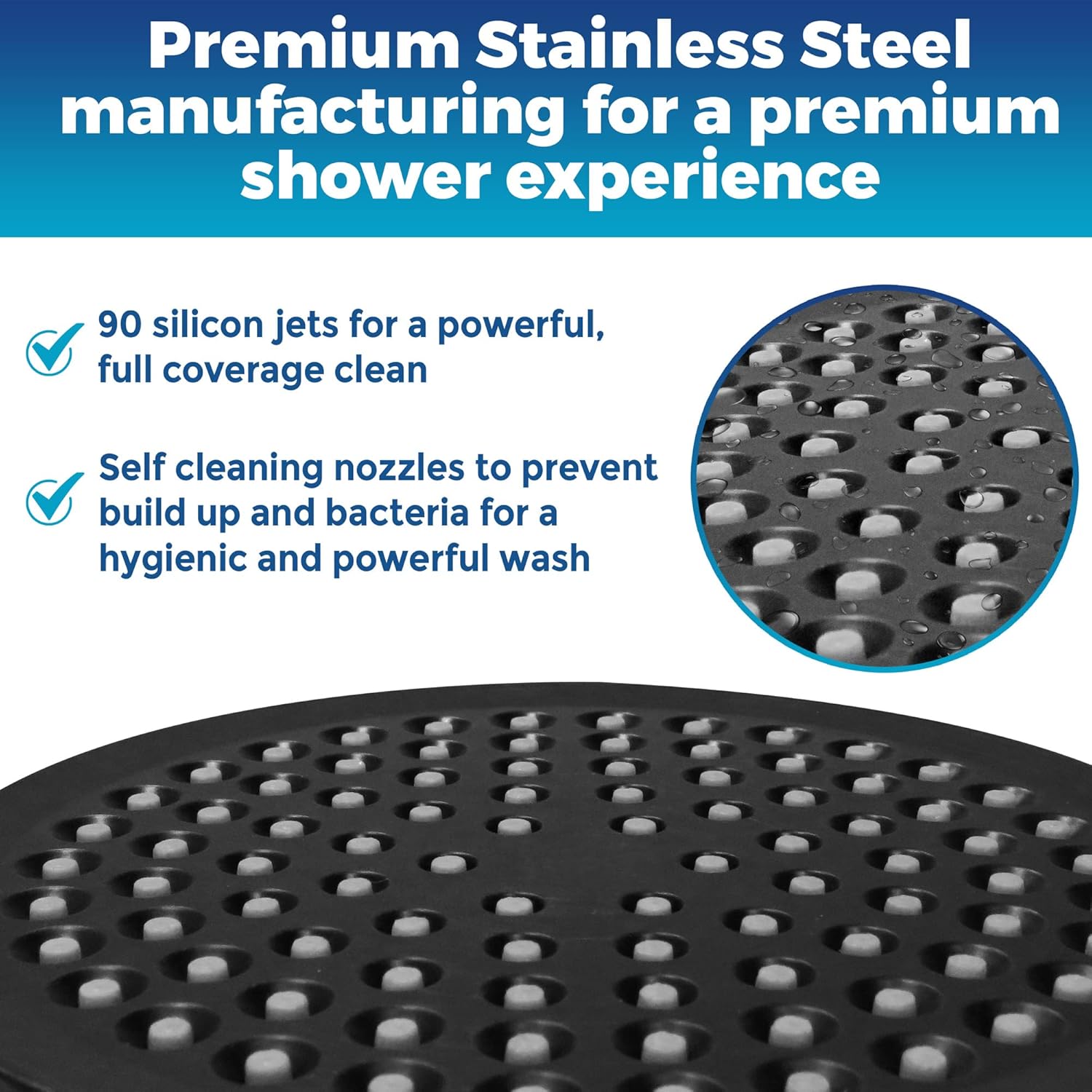 High Pressure Shower Head - Anti-Clogging Silicone Nozzles - 2.5 GPM Removable Restrictor - Easy to Clean Adjustable Replacement - easy to install with Plumbers Tape - 6 inch - Matte Black Finish