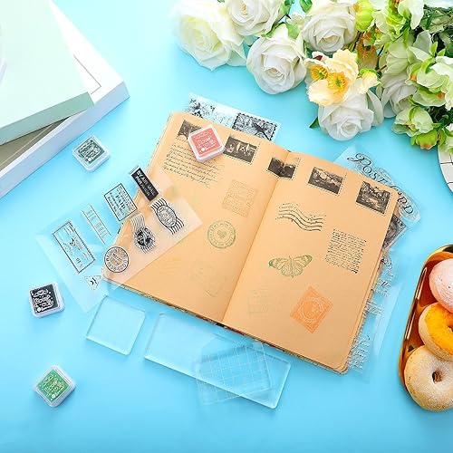 Miniatura 5 de Yinder Juego de 7 sellos de goma transparente vintage, 4 hojas, sellos de silicona transparente, 3 piezas, herramientas de bloque de sellos