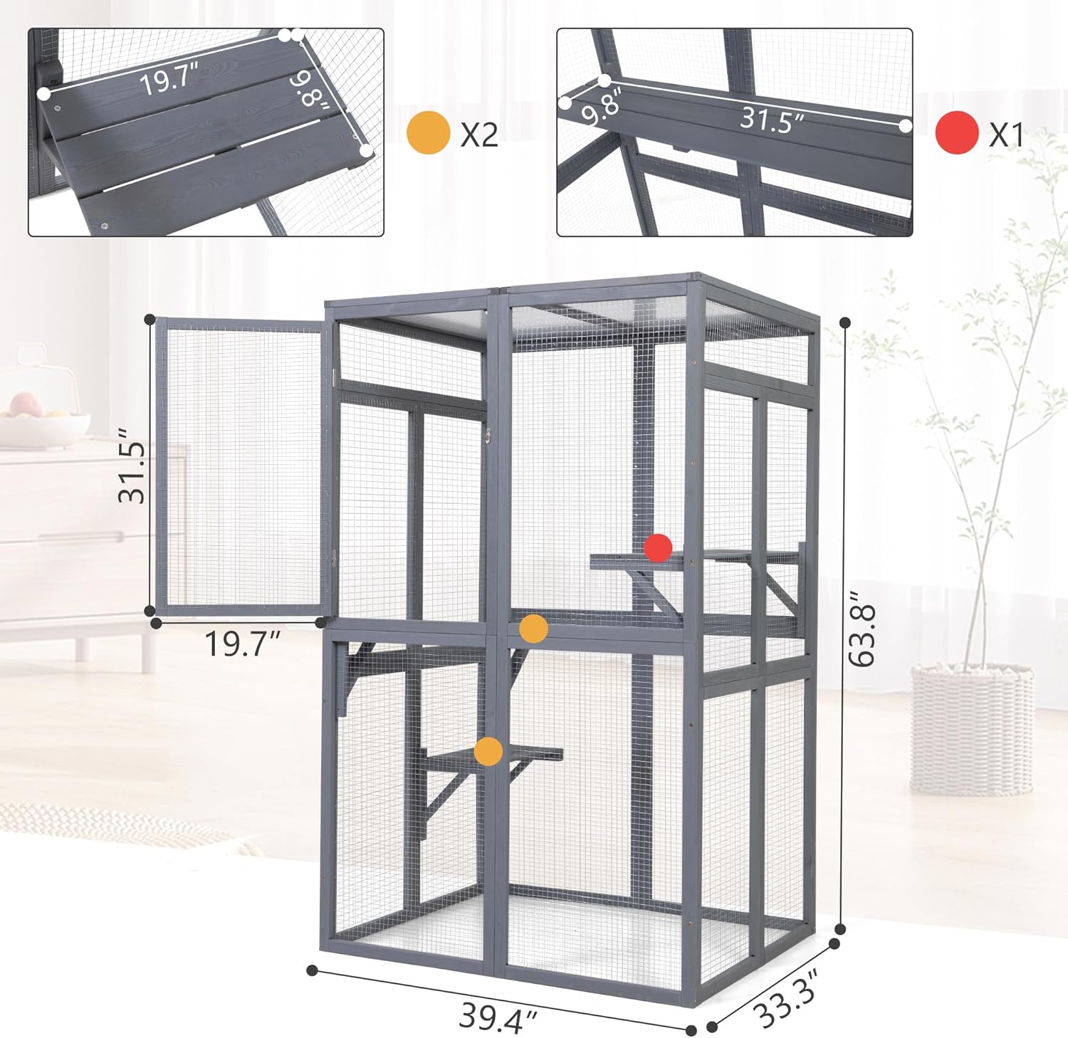 review ISDAY Spacious Outdoor Cat House Wooden Cat Cage Waterproof Roof Catio Outdoor Cat Enclosure - Cat Play & Run Enclosures Cat Playpen Window Cats Crate with Adjustable Pedals & Hammock Gray
