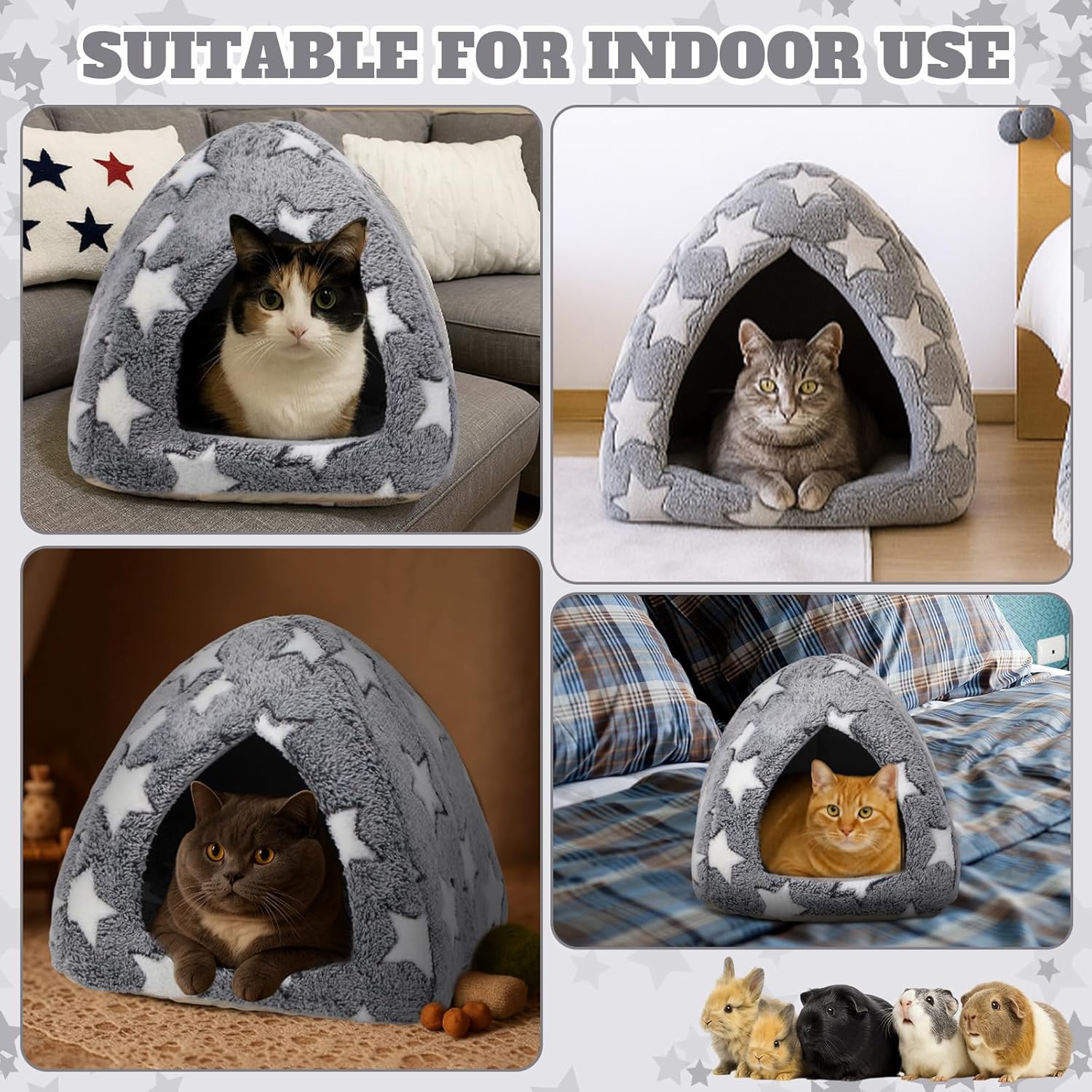 Cat Bed for Indoor, Self Warming Cozy Cat House Cave Bed Kitten Tent for Small Pets Hideout with Self Heating Mat Soft Removable Washable Cushion for Puppy Bunny Small and Medium Pet