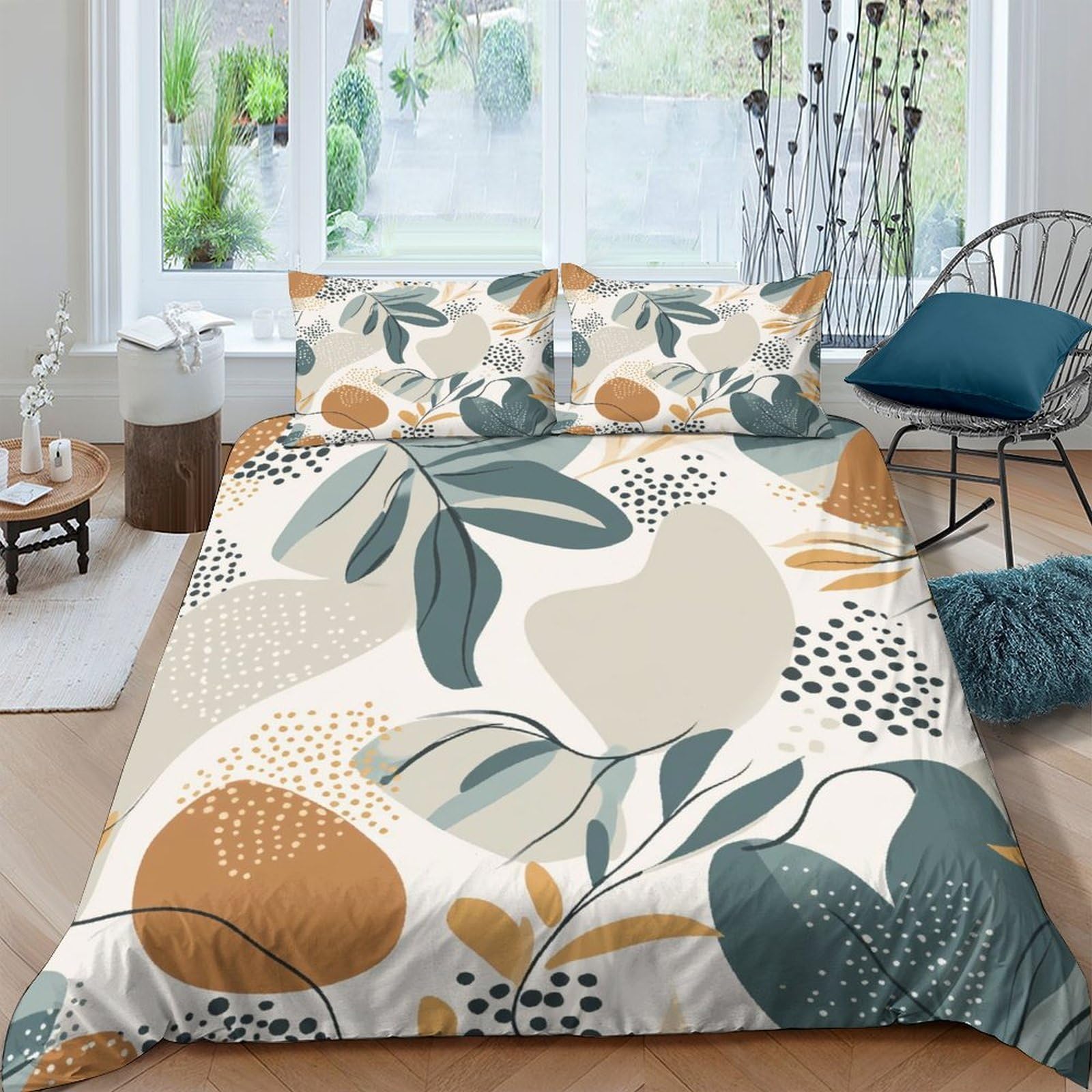 Ctjqhvkz Style-6 3D Printed Abstract Botanical Fitted Sheet Microfiber Soft Breathable Geometric Leaves Mattress Cover Bedroom Decor Single（135X200cm）