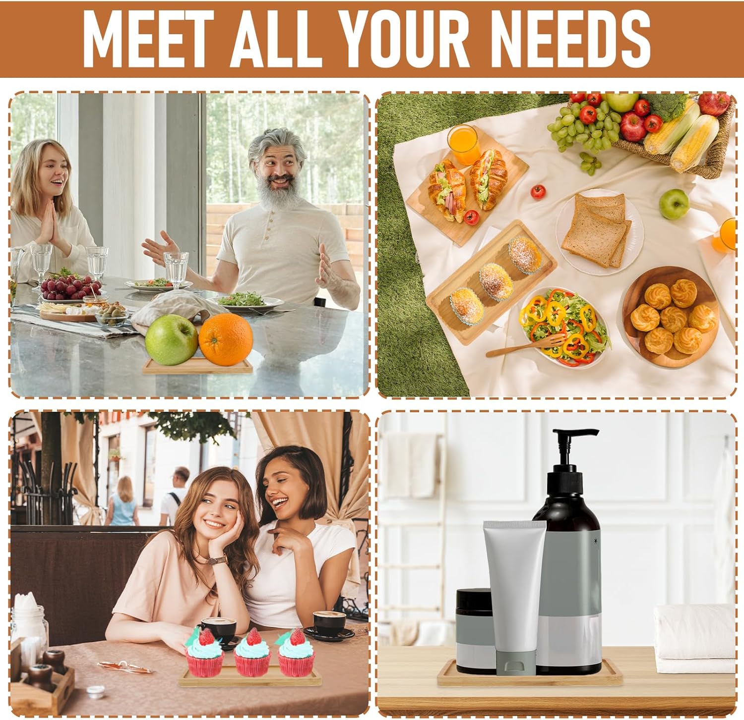 16 PCS Small Bamboo Tray, Bamboo Vanity Tray for Bathroom, Kitchen, Serving - Natural Rectangular Serving Trays for Perfume, Plants, Food - 6.9 x 3.5 x 0.4 Inches