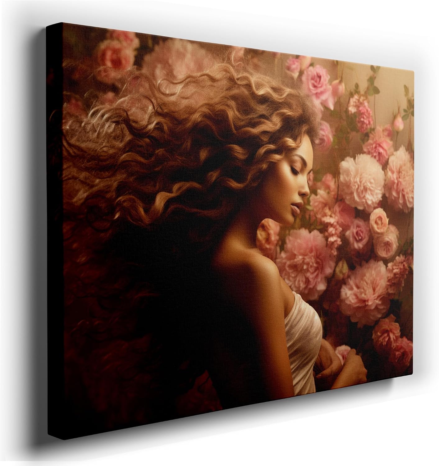 Canvas for Living room. Slumbering Beauty Amidst a Blush of Blooms, 27 x 18 inch Canvas Wall Art - Contemporary Masterpieces - Modern Home Decor - 69x46 cm (27x18 inch)