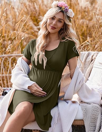 Miniatura 5 de Ekouaer Camisón de enfermería 3 en 1 camisón de maternidad de manga corta vestido de enfermería para lactancia materna ropa de dormir vestido de