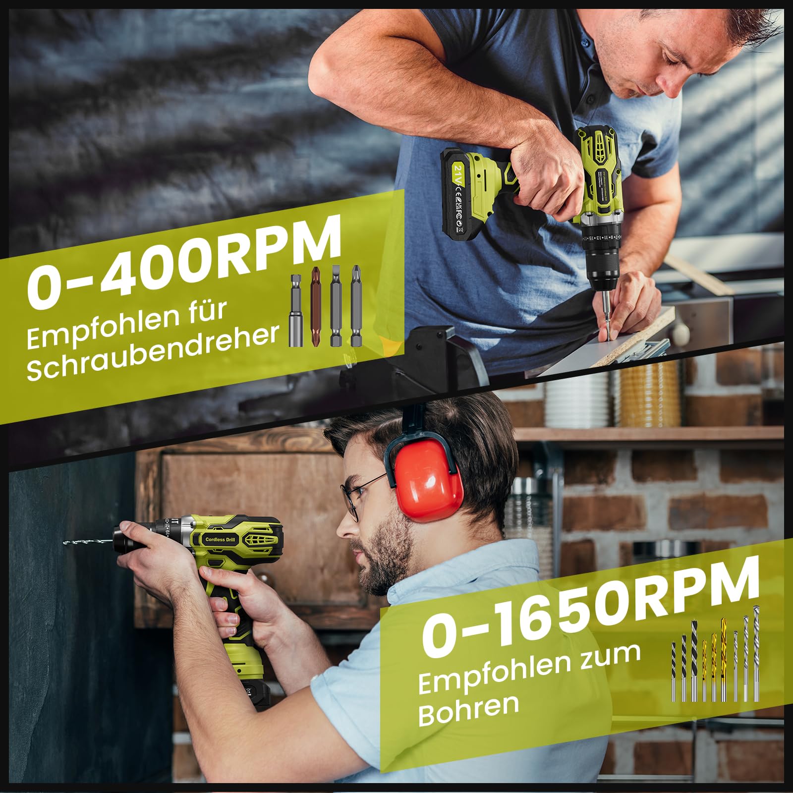21V Akku Bohrmaschine, Akkubohrer mit 2 Akkus 2Ah, kompatibel mit Makita 18V Akku & Ladegerät, 45Nm Akkuschrauber, Akku Schlagbohrschrauber Set, 2 Gang, 25+3 Stufen, 10mm, LED, 29tlg Zubehör & Koffer