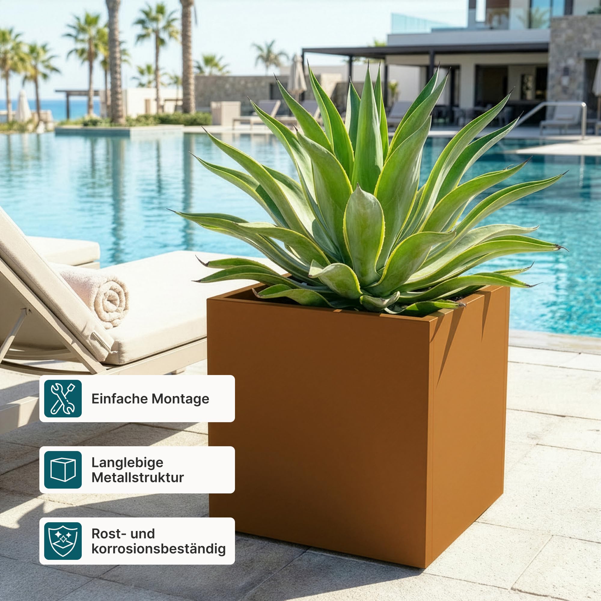 casa.pro Pflanzkübel Vaargel Blumentopf 60 x 60 x 60 cm Pflanzkasten wetterfest Pflanzentopf quadratisch Blumenkübel Outdoor Indoor Blumenkasten verzinkter Stahl Braun
