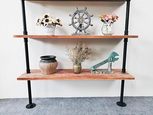 Miniatura 7 de Anynice Estantería industrial de 5 niveles, estantería rústica de tubería de metal de madera montada en la pared para sala de estar (marrón