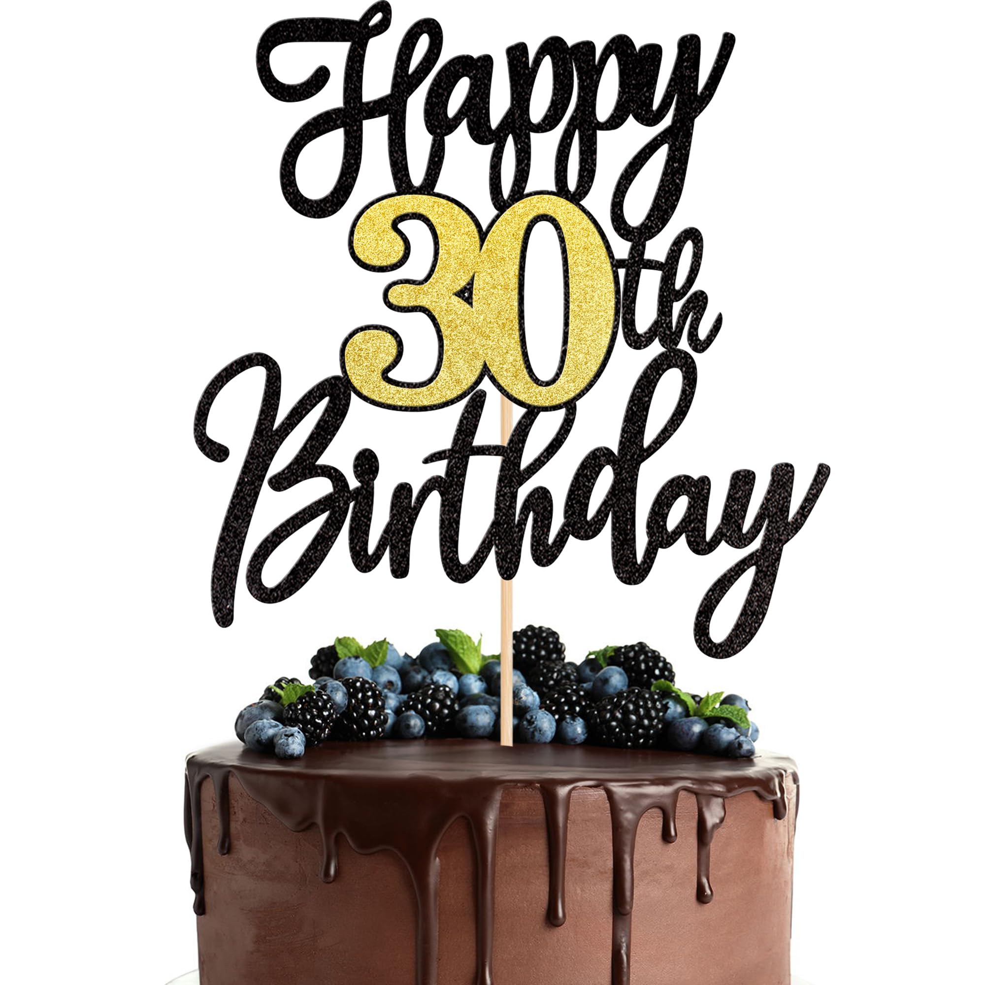 Amazon.com: 1 PCS Happy 30th Birthday Cake Topper Black Gold Glitter ...