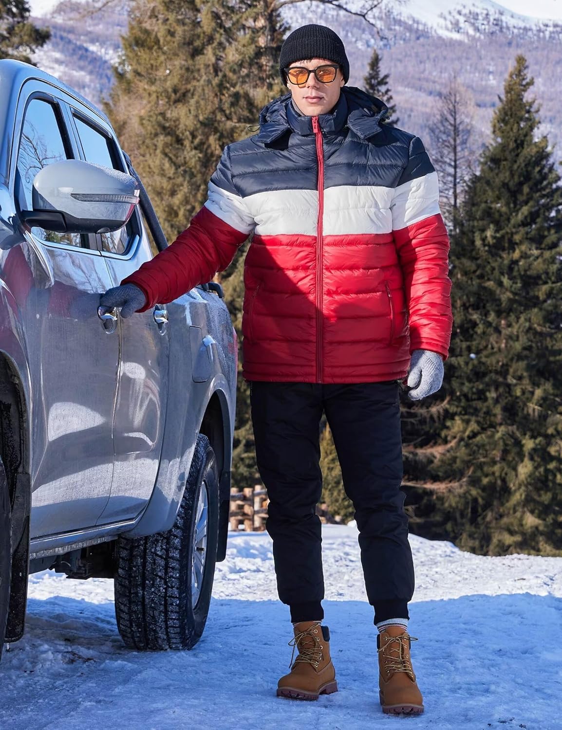 BEST SOUTH Men's Winter Puffer Jacket Hooded Puffy Fleece Warm Lightweight Coat Outerwear Cold Weather - Image 3