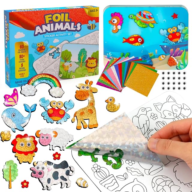 OWill Foil Sticker Kit Manualidades 100 Pegatinas 60 Láminas 8 Lienzos DIY