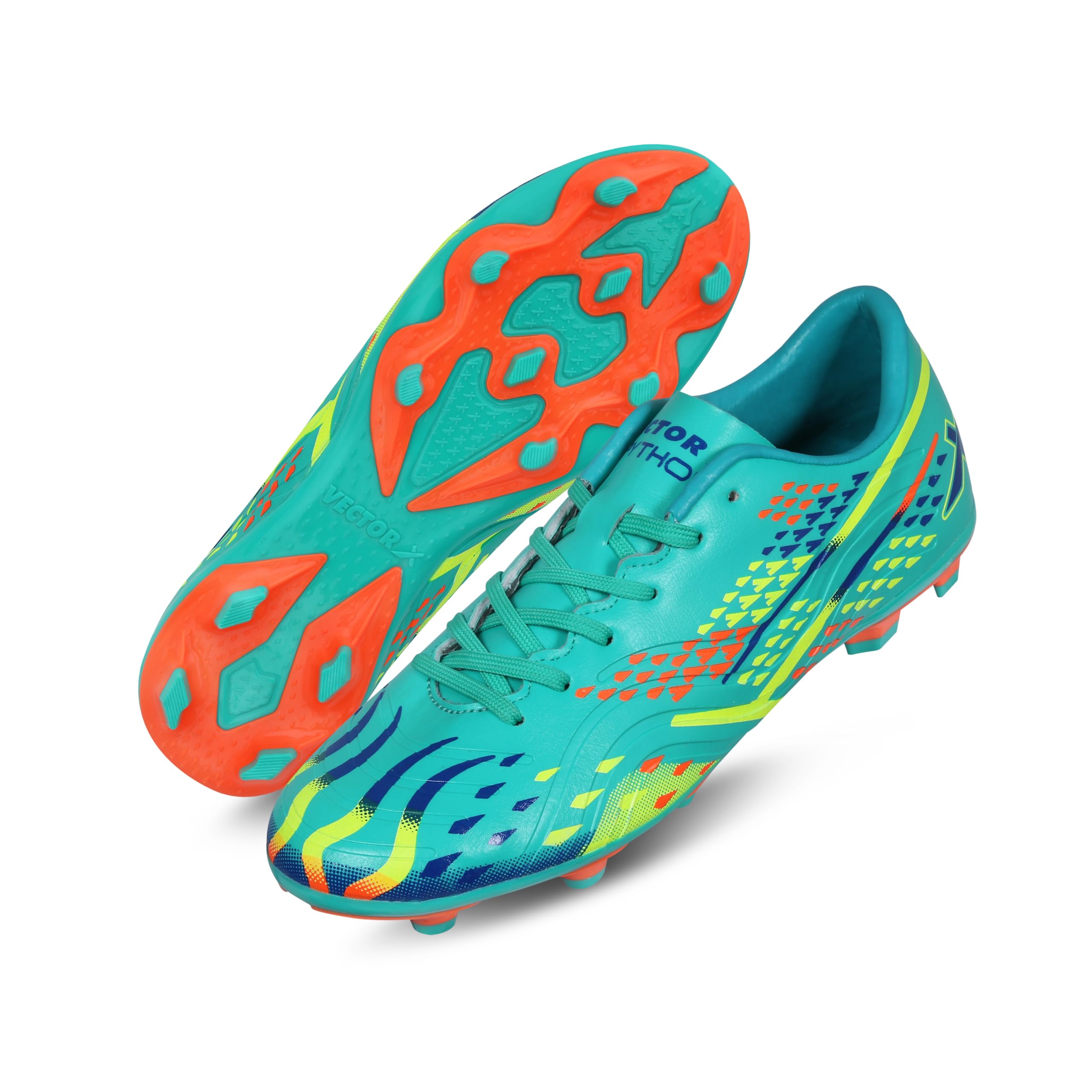 Vector X Python Football Shoe/Studs,Synthtic Leather Upper| Double Colored TPU Sole| Padded Footbed (Sea Green-Orange) Size-8-picture-28