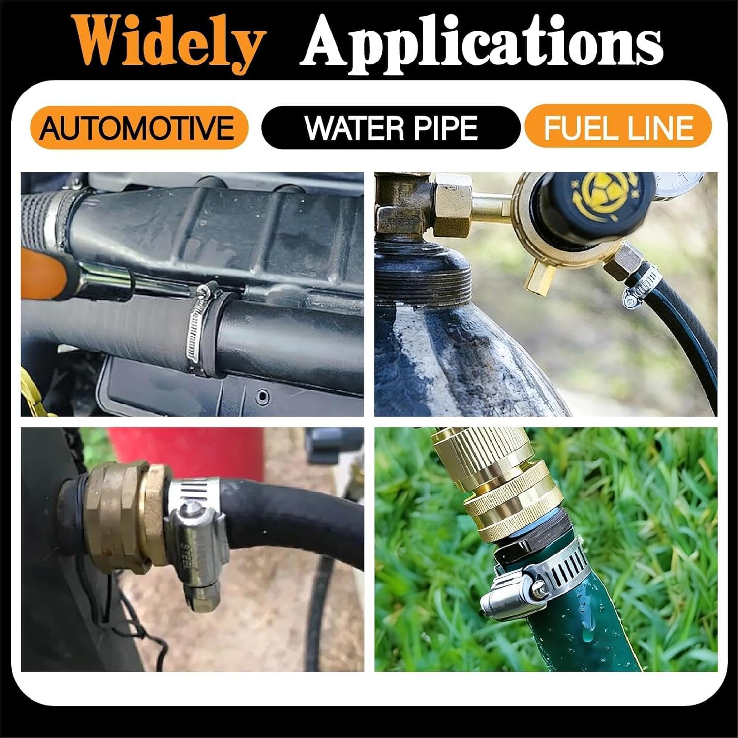 Hose Clamp Assortment 175 PCS 304 Stainless Steel Worm Gear Hose Repair Clamps Kit 6-51mm (1/4"-2") for Automotive,Fuel Line, Plumbing,Radiator, Marine and DIY