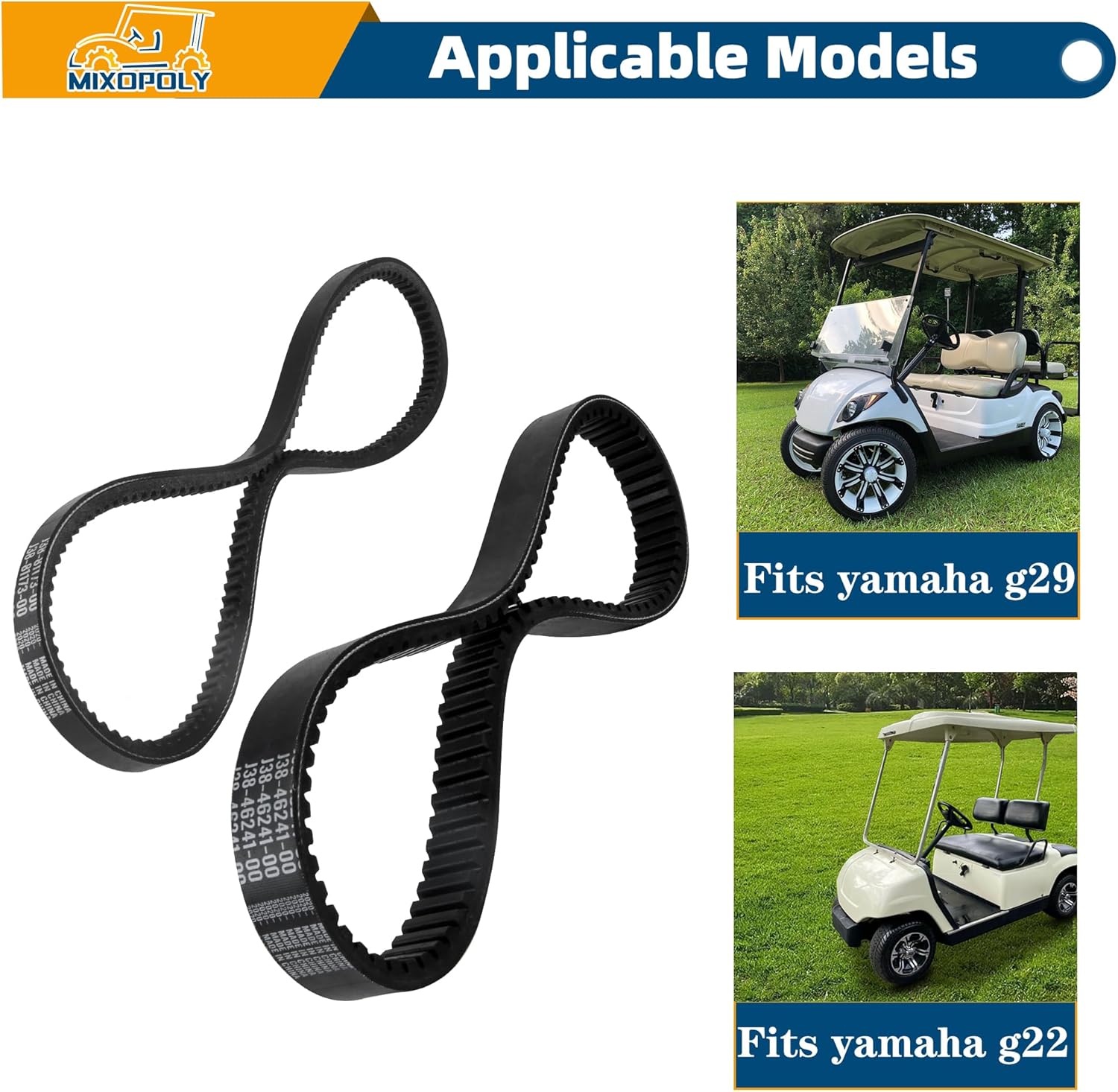 Starter Generator Belt & Drive Belt Kit for Yamaha G2, G5, G8, G9, G11, G14, G16, G22 and 2012-up G29 Gas Golf Cart, Replace OEM J55-G6241-00 J55-H1173-00 JN6-H1173-00