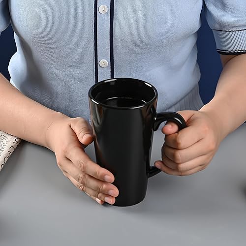 Miniatura 4 de Tazas de café altas de cerámica embudo negro de 16 onzas para café, té, cacao, café con leche, juego de 4 (negro)