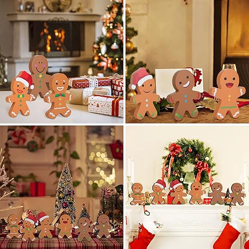 Miniatura 5 de 6 piezas de pan de jengibre decoraciones navideñas de hombre de jengibre de Navidad, letreros de madera decorativos de granja para mesa de invierno
