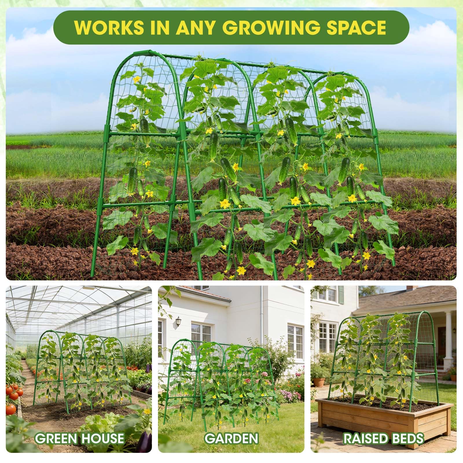 Enrejado para pepinos para bancales elevados, Enrejado de jardín en Forma de U para Plantas trepadoras al Aire Libre, Enrejado arqueado para hortalizas, Soporte para Plantas trepadoras.